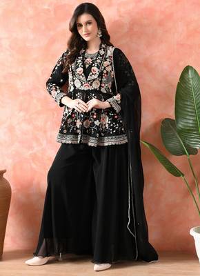 Black sharara set with thread & cutdana work 3