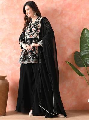 Black sharara set with thread & cutdana work 4