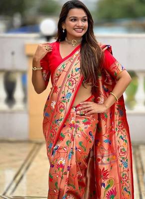 Red Color Heavy Traditional Paithani Silk Saree 1