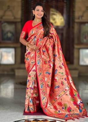 Red Color Heavy Traditional Paithani Silk Saree 4