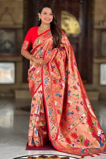 Red Color Heavy Traditional Paithani Silk Saree