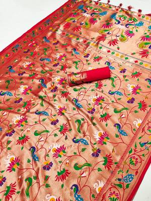 Red Color Heavy Traditional Paithani Silk Saree 5