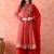 Red anarkali set with mirror & pearl work