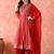 Red anarkali set with mirror & pearl work