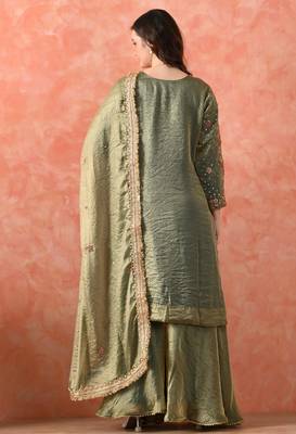 Green sharara set with zardozi & pearl detailing 2