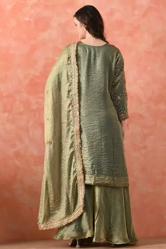 Green sharara set with zardozi & pearl detailing