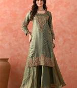 Green sharara set with zardozi & pearl detailing