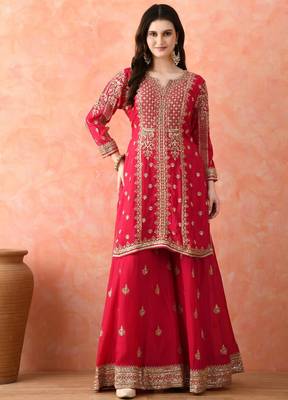Rani pink sharara set with zardozi work 2