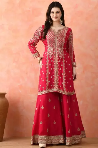 Rani pink sharara set with zardozi work