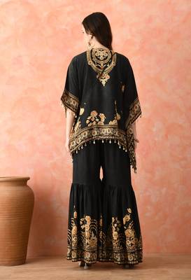 Black kaftaan gharara set with mirror work 2