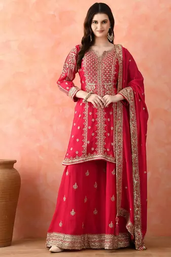 Rani pink sharara set with zardozi work