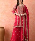 Rani pink sharara set with zardozi work