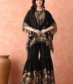 Black kaftaan gharara set with mirror work