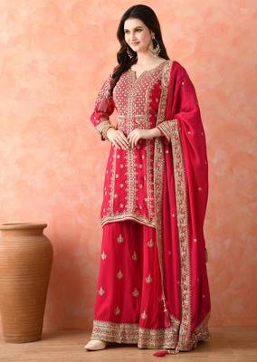 Rani pink sharara set with zardozi work 3