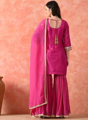 Rani pink gharara set with zardozi & pearl work 2
