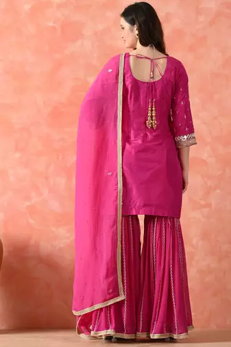 Rani pink gharara set with zardozi & pearl work