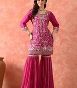 Rani pink gharara set with zardozi & pearl work