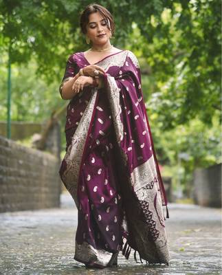 Banarasi soft silk silver zari woven saree 1