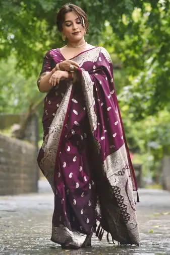 Banarasi soft silk silver zari woven saree