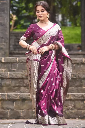 Banarasi soft silk silver zari woven saree
