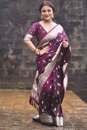 Banarasi soft silk silver zari woven saree