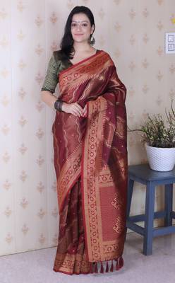 Soft silk bandhani leheriya zari woven saree 1