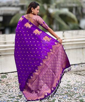 Soft silk dual zari woven saree with bird border 5