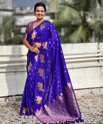Soft silk dual zari woven saree with nandi border 1