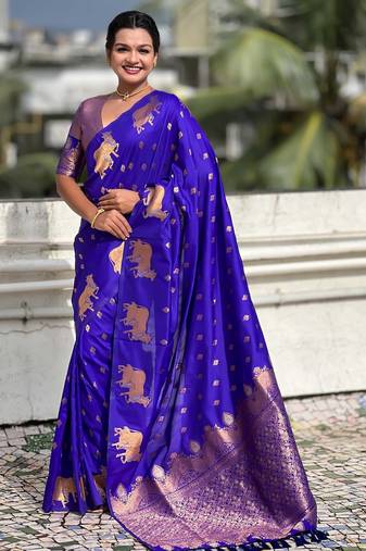 Soft silk dual zari woven saree with nandi border