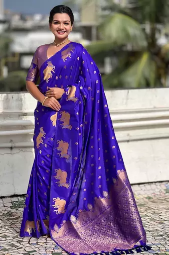 Soft silk dual zari woven saree with nandi border