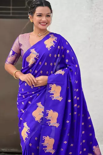 Soft silk dual zari woven saree with nandi border