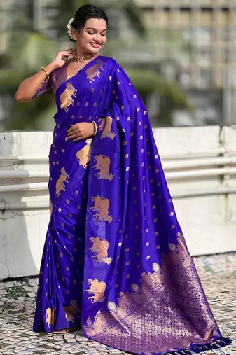 Soft silk dual zari woven saree with nandi border