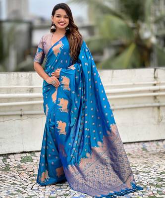 Soft silk dual zari woven saree with nandi border 1