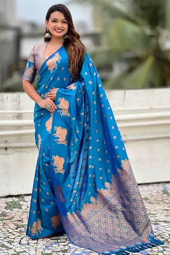 Soft silk dual zari woven saree with nandi border