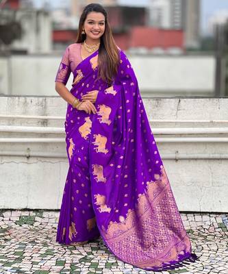Soft silk dual zari woven saree with nandi border 1