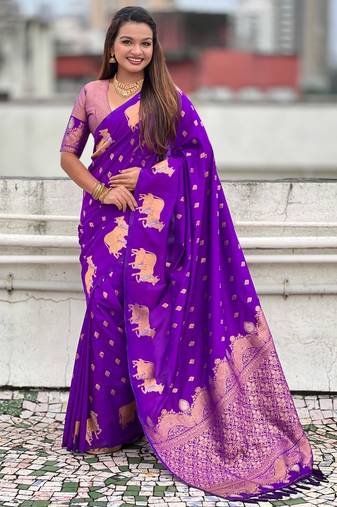 Soft silk dual zari woven saree with nandi border