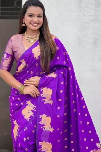 Soft silk dual zari woven saree with nandi border