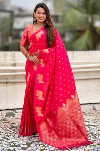 Soft silk dual zari woven saree with nandi border