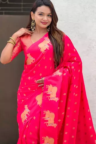 Soft silk dual zari woven saree with nandi border