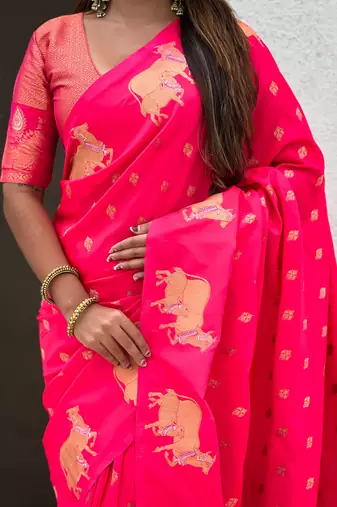 Soft silk dual zari woven saree with nandi border