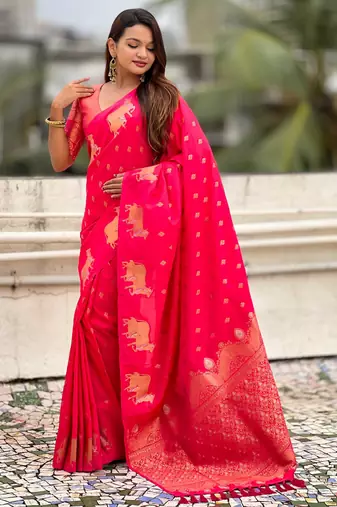 Soft silk dual zari woven saree with nandi border