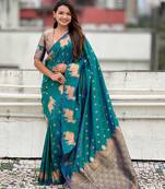 Soft silk dual zari woven saree with nandi border
