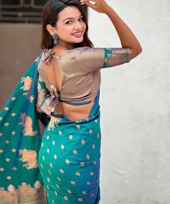 Soft silk dual zari woven saree with nandi border 4