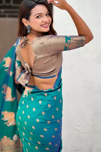 Soft silk dual zari woven saree with nandi border