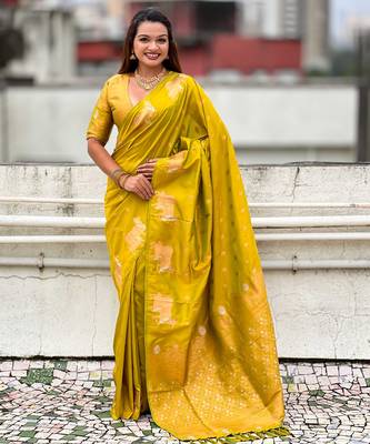 Soft silk dual zari woven saree with nandi border 1