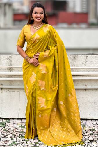 Soft silk dual zari woven saree with nandi border