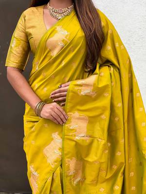 Soft silk dual zari woven saree with nandi border 3
