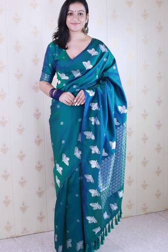 Soft silk dual zari woven saree with bird border