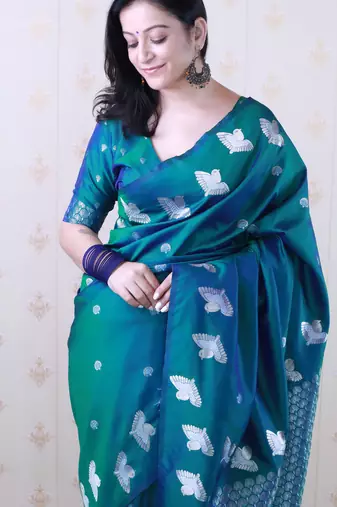 Soft silk dual zari woven saree with bird border
