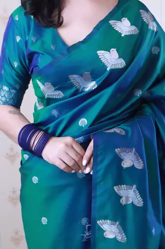 Soft silk dual zari woven saree with bird border
